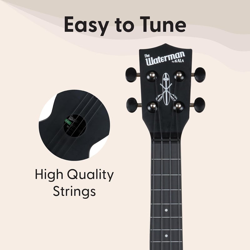 Kala Recycled Soprano Waterman Ukulele Durable, Travel-Ready Instrument - Black Sand - Image 4